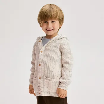 Chlapecká mikina Reserved - Bavlněný kardigan s kapucí - krémová - 555BF-01M - 555BF-01M-86