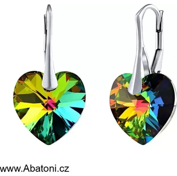 Náušnice Swarovski Elements Heart krystal 10mm - Stříbrné náušnice visací zelené srdce, srdíčka 31300.3 Vitrail Medium (zeleno-růžová duhová)