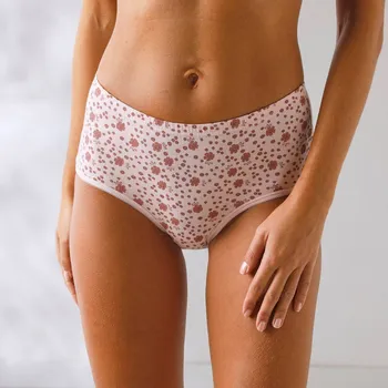 Kalhotky Sada 7 bavlněných kalhotek maxi, jednobarevných a s květinovým potiskem růžová/terakota 50/52