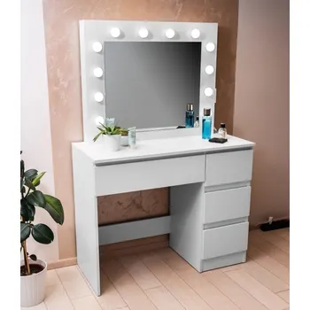 Toaletní stolek Aga Toaletní stolek se zrcadlem, osvětlením a el.zásuvkou Matný bílý