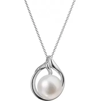 Náhrdelník Zlatý 14 karátový náhrdelník bílé zlato s bílou říční perlou 82P00033