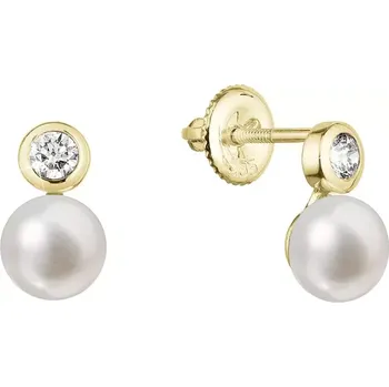 Náušnice Zlaté 14 karátové náušnice s říční perlou a brilianty 91PB00050