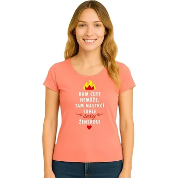 Dámská móda Tričko dámské - Kam čert nemůže - coral - L