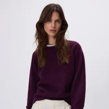 Dámský svetr Reserved - Svetr s aplikací - tmavě fialová - 098GH-49X - 098GH-49X-M