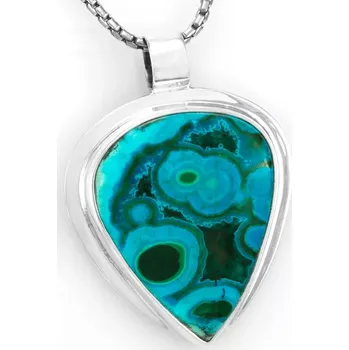 Přívěsek Unisex stříbrný přívěsek (Ag 925/1000) s malachitem v chryzokolu QAA, obrácená kapka cca 37 x 33 mm, "jezera na řece Kongo" (CHLM1314P)