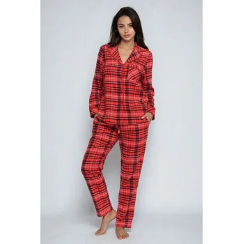 Dámské pyžamo Flanelové dámské pyžamo Carola II červené káro XL