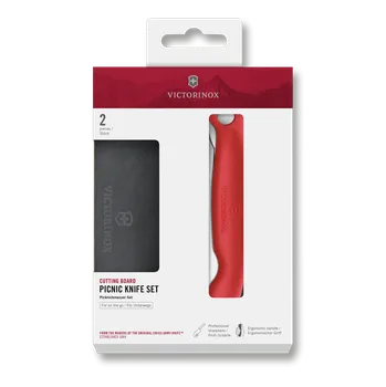 Kuchyňský nůž Victorinox Swiss Classic deska & skládací zubatý nůž – Chili Red 6.7191.FC1