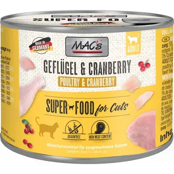 Krmivo pro kočku 2x6ks-12x200g MAC's Cat - Drůbeží a brusinky