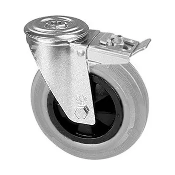 Pojezdové kolečko PGB 200/QRD Otočné kolo s šedou obručí s otvorem a brzdou-12 0220540