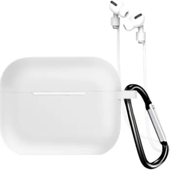 Pouzdro na mobilní telefon Silikonový obal s karabinou a šňůrkou proti ztrátě pro AirPods Pro 3 - bílý