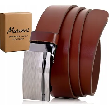 Opasek KOŽENÝ pánský Pásek 3,5 cm AUTOMATICKÁ spona ke kalhotám, k džínám, Univerzální HNĚDÝ