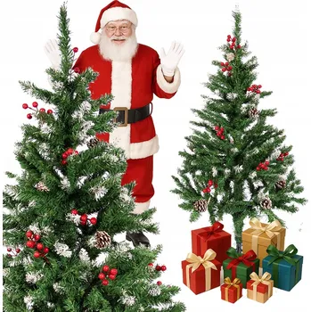 Vánoční stromek Hustý Umělý Vánoční Stromek 120 cm s Jeřabinami a Šiškami Zasněžený