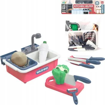 Dětská kuchyňka KUCHYŇSKÁ SADA NÁDOBÍ + DŘEZ PRO DĚTI NA HRANÍ 12 DÍLŮ PŘÍSLUŠENSTVÍ