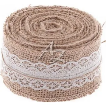 Stuha juta v roli 5cm/5m přírodní bílá krajka