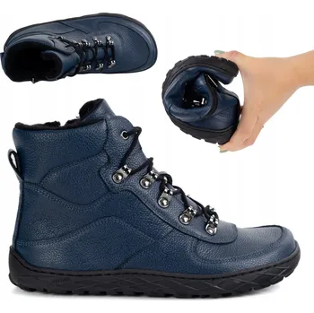 Dámská obuv Dámské barefoot zimní boty kožené zateplené vlnou tmavě modré 1292 42