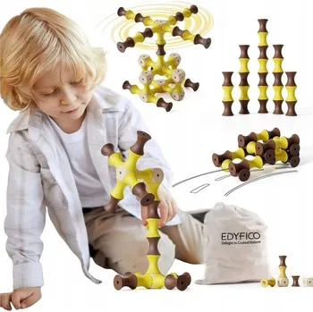 ostatní stavebnice Dřevěné Stavebnice MONTESSORI 61 DÍLKŮ. Rozvoj jemné motoriky, od 2 LET, EDYFICO