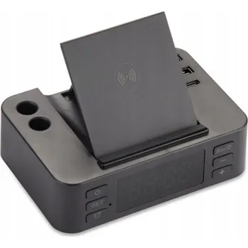 Budík Radiobudík s indukční nabíječkou, noční lampa LED, Bluetooth reproduktor, AUX