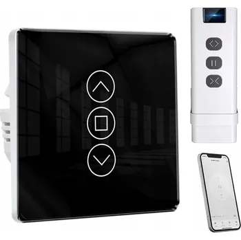 IP kamera Chytrý ovladač rolet a vrat TUYA WiFi RF433, 3D skleněný efekt, černý + RF dálkové ovládání