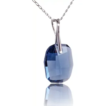 Náhrdelník Swarovski Elements Graphic krystal 19mm - Stříbrný náhrdelník (přívěsek + řetízek) modrý zkosený obdélník 34254.2 Denim Blue (modrá tmavá, riflová, džínová)