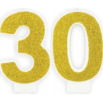 Dortová svíčka Svíčka na dort, číslo 30, narozeniny, zlaté třpytky