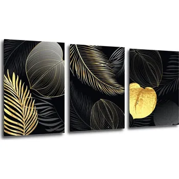 Obraz Impresi Obraz Abstraktní květiny černo zlaté - 150 x 70 cm (3 dílný)