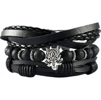 Náramek Pánský náramek náramek z EKOKŮŽE SET 3ks ČERNÝ VLK Vintage