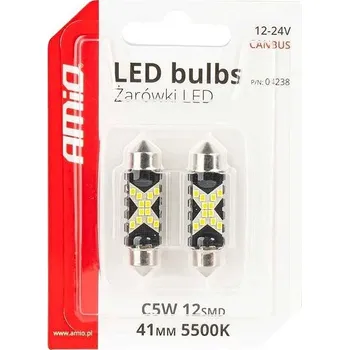 Autožárovka AMIO LED žárovka Festoon CANBUS 12/24V SV41mm čiré, 2 ks