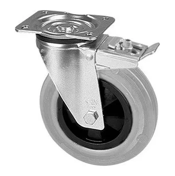 Pojezdové kolečko PGR 100/GRD Otočné kolo s šedou obručí a brzdou 0220672