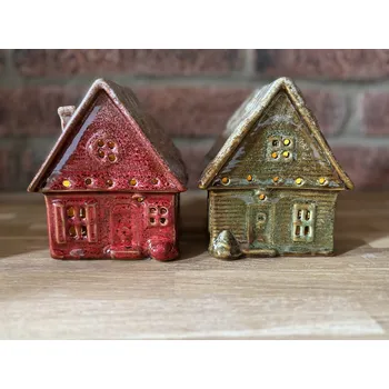 Vánoční dekorace Keramické malované domečky Barva: Červená