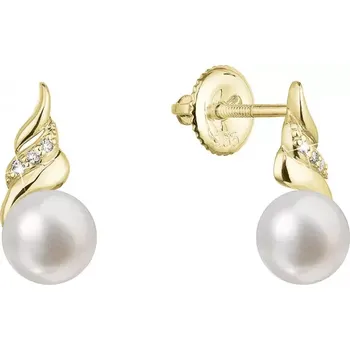 Náušnice Zlaté 14 karátové náušnice s říční perlou a brilianty 91PB00059