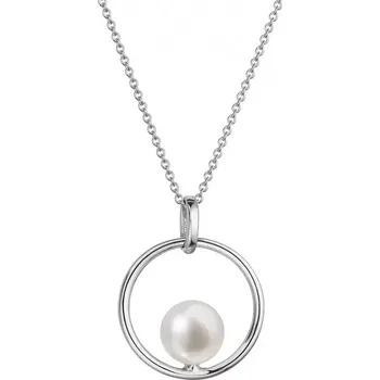 Náhrdelník Zlatý 14 karátový náhrdelník bílé zlato s bílou říční perlou 82P00041