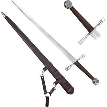 Šermířská zbraň CHZ Ostrý středověký meč "CRUX INVICTA" s dřevěnou pochvou - HQ!