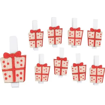 Vánoce Anděl Přerov s.r.o. Dřevěné dárečky na kolíčku 4,5 cm, 9 ks