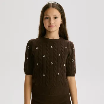 Dívčí svetr Reserved - Svetr s příměsí vlny - pudrově hnědá - 844CF-98M - 844CF-98M-128