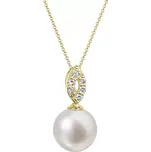 Zlatý 14 karátový náhrdelník s bílou říční perlou a brilianty 92PB00040