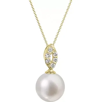 Náhrdelník Zlatý 14 karátový náhrdelník s bílou říční perlou a brilianty 92PB00040