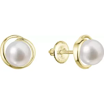Náušnice Zlaté 14 karátové náušnice pecky žluté zlato s bílou říční perlou 91P00040