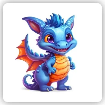 Dekorativní magnet Magnetka 65x65mm ve tvaru čtverce - roztomilý modrý dráček