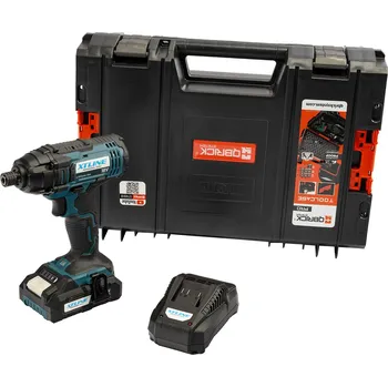 Elektrické nířadí XTLINE Aku rázový utahovák na bity 18 V, 180 Nm + baterie 2.0 Ah + nabíječka 2.4 A + box