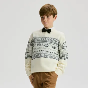 Chlapecká mikina Reserved - Vzorovaný svetr - krémová - 655FH-01X - 655FH-01X-146