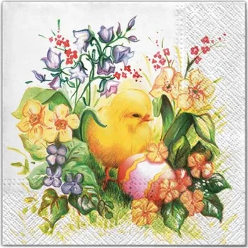 Papírový ubrousek Ubrousky Velikonoce kuřátko PÍSKLE květiny x20