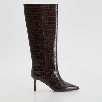 Dámské kozačky Reserved - Kozačky na podpatku - tmavě hnědá - 202HS-89X - 202HS-89X-38