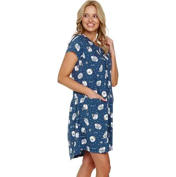 Dámská noční košile Noční košile propínací Cats modrá s kočkami L