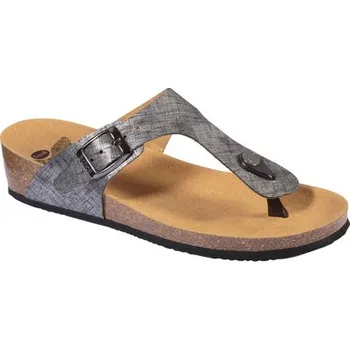 Dámské žabky Scholl GANDIA šedostříbrné dámské zdravotní žabky syntetika s Bioprint stélkou