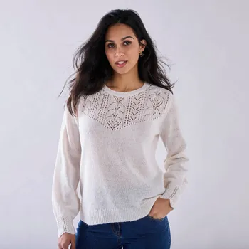 Dámský svetr Pulovr s ažurovým vzorem režná 54