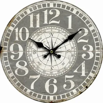 Hodiny Dřevěné nástěnné hodiny Vintage compass, pr. 34 cm, šedá
