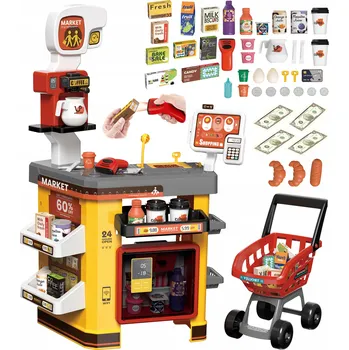 Hra na obchod SUPERMARKET OBCHOD LEDNIČKA S PÁROU WIFI OTOČNÝ KOŠÍK POKLADNA NA KLÍČ MATADI