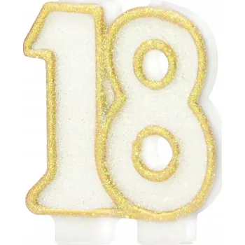 Dortová svíčka ZLATÁ TŘPYTIVÁ svíčka na číslice k 18. narozeniny dort