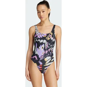 Dámské plavky ADIDAS Plavky Adidas x FARM U-back 34 FIALOVÁ|KAŠTANOVÁ|ŽLUTÁ