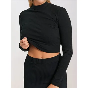 Sinsay - Crop top s dlouhými rukávy - černá - 7946A-99X - 7946A-99X-XL